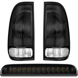 Nilight Tail light + 3rd Third Brake Light Assembly Compatible with 1999 2000 2001 2002 2003 2004 2005 2006 2007 F250 F350 F450 F550 Super Duty Smoke Taillight with High Mount Brake Rear Cargo Lamp