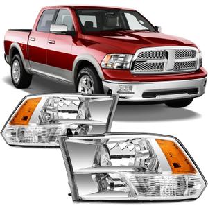 Headlights Assembly For 2009-2018 Dodge Ram 1500 2500 3500, Fit For 09-18 Ram Quad or Dual Style Halogen Headlamp Clear Lens Chrome Housing Amber Corner Head Lights Set Replacement Pair
