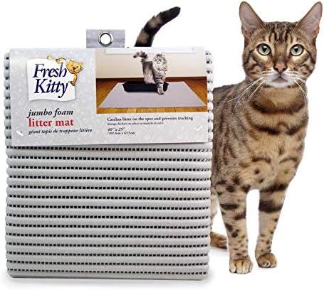 Fresh Kitty Durable XL Jumbo Foam Litter Mat – Phthalate and BPA Free, Water Resistant, Traps Litter from Box, Scatter Control, Easy Clean Mats – Gray, Model Number: 9051 40"x25"