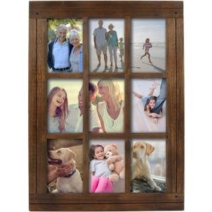 Prinz Homestead Distressed Walnut Wood 9-Opening Collage Picture Frame, for 4" x 6" Photos, Wall Hanging, Horizontal or Vertical Display