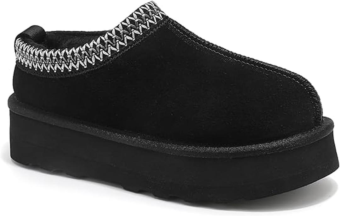Women's Slippers Platform Mini Boots Short Ankle Boot,Fur Fleece Lined Platform Boots Anti-Slip Snow Slippers For Outdoor (7, Black)