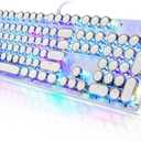 Typewriter Style Mechanical Gaming Keyboard RGB Backlit Wired with Blue Switch Retro Round Keycap 104 Keys Keyboard (White 104 Keys RGB)