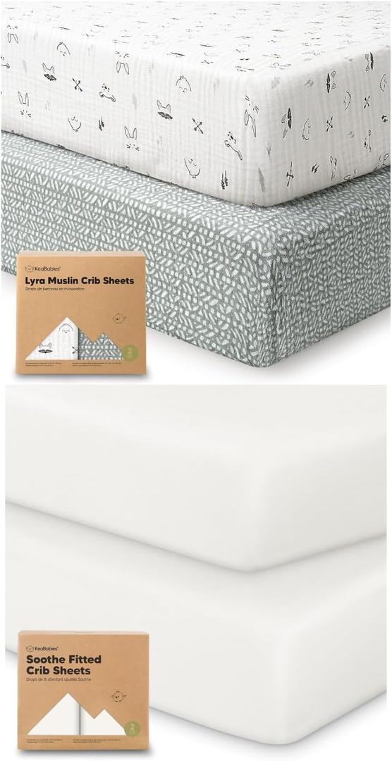 KeaBabies 2-Pack Muslin Crib Sheets for Boys, Girls and 2-Pack Crib Sheets - 100% Cotton Fitted Baby Mattress Cover, Soft and Breathable Toddler Bedding Set, 52x28
