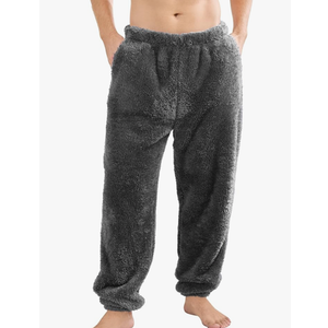 Mens Fleece Pajama Pants, Winter Warm Fuzzy Lounge Bottoms Long Soft Plush Fluffy Pj Pants with Pockets