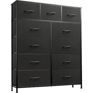 WLIVE Tall Dresser for Bedroom, Fabric Dressers Storage Tower, Dresser & Chest of Drawers Organizer Unit with 11 Drawers, Storage Cabinet, Hallway, Closets, Steel Frame, Wood Top (Charcoal Black)