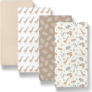 The Peanutshell Baby Bassinet Sheets 4-Pack - Soft, Oval & Fitted Baby Girls or Boys Sheet, Rectangle, Fitted Covers for Crib, Halo Bassinet Mattress - Safari Neutral
