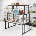 3-Tier Display Table & Heavy Duty Display Riser Stand for Shoes, Handbags, Clothing, Iron and Wood Black Store Display for Retail Boutique, Home Organization Supplies