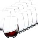 Stemless Wine Glasses Set of 12, 15 Ounce Smooth Rim Standard Wine Glass Tumbler for Red, White Wine, Dishwasher Safe