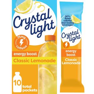 Crystal Light Energy Boost Powdered Drink Mix, 10 ct, Lemonade | 75mg Caffeine, Expiry: 06/03/27