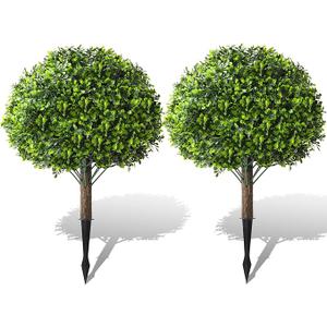 Faux Boxwood Balls for Outdoor Planters Topiary Set of 2 with Peanut Leaves,UV Resistant Artificial Shrub Bushes Trees with Spike for Porch,Indoor,Garden