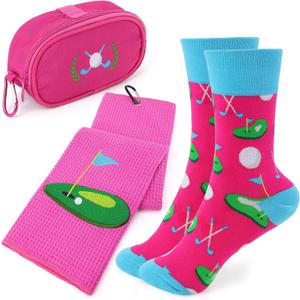 Vansolinne Golf Towel, Ball Bag & Socks - Microfiber Waffle Novelty Gifts for Women - Mother's Day, Birthday & Retirement