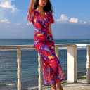 Gaharu Women's Summer Floral Bodycon Wedding Guest Cocktail Maxi Dress (Red, XXL)