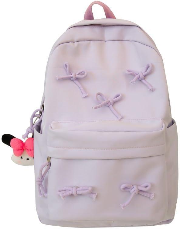 2026 Trendy Cute Bowknot Backpack for Women Laptop Daypack Y2k Preppy Aesthetic Backpack Kawaii Coquette Backpack (Purple)