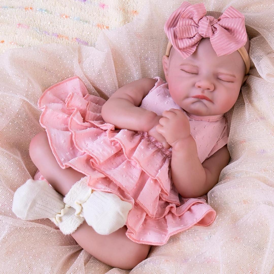 Aori Reborn Baby Dolls Realistic - Lifelike 20 Inches Newborn Baby Doll Girls with Poseable Limbs and Feeding Kit Included, Nice Gift for Kids 3+ (Pink)