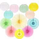 12Pcs Pastel Classroom Decor Kit, Pastel Paper Lanterns Honeycomb Paper Fans for Women Girls Spring Birthday Wall Baby Shower Wedding Party Rainbow Classroom Decorations
