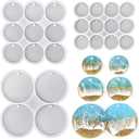 RESINWORLD 25-Cavity Set of Large + Medium + Small Shiny Flat Circle Silicone Mold, Drilled Round Earrings Pendant Mold, Keychain, Pet Tag Resin Mold