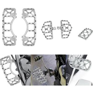 Motorcycle Floorboards Set Driver Passenger Footboards Front Rear Foot Pegs MX Wide Offroad CNC Brake Pedal Fit For Harley Touring Road Glide Street Glide Electra Glide Softail Dyna Chrome