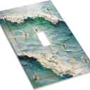 Beach Waves Ocean Surfing Hoverboard Painting Print Decorative Light Switch Cover 1 Gang Single Toggle Device Electrical Faceplate Switchplates Decorator Outlet Wall Plate for Bedroom Living Room
