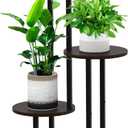 4 Tier Wood Tall Plant Stand Metal Rack Indoor, Multiple Flower Pot Holder Shelves Corner Rack, Round Planter Shelf Display Rack Storage Organizer for Patio Living Room Balcony(Black+Oak)