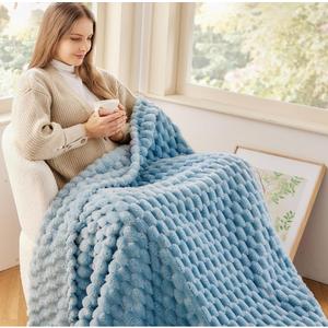 BEDELITE Super Soft Twin Blanket Blue Premium Silky Flannel Fleece 3D Clouds Stylish Jacquard Lightweight Bed Blanket All Season Use (Blue, Twin(60"x80")) 
