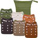 ALVABABY Cloth Diaper Covers 6pcs and 1 Wet Dry Bag, Washable Reusable Diaper Cover with Multi-Functional Bag, Cloth Diaper Shell for Prefold, Flat or Fitted Nappy Diaper Inserts 6NKZ0