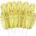 KIMOBER 6 PCS Artificial Gold Palm Leaves,Large Golden Faux Tropical Palm Leaves Realistic Ferns Artificial Plants Leaf for Home Hawaiian Luau Party Jungle Beach Decorations