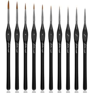 Golden Maple Detail Paint Brushes Set 10pcs Miniature Brushes for Fine Detailing & Art Painting - Acrylic, Watercolor, Oil, Models (Black)
