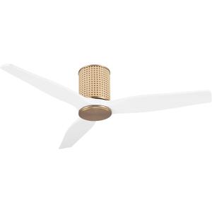 LEDLUX 48" Ceiling Fan No Light - Low Profile Flush Mount Ceiling Fan, 6-Speed Remote Control, Solid Wood, Quiet Reversible DC Motor, White/Gold Finish, for Bedroom, Living Room, Porch