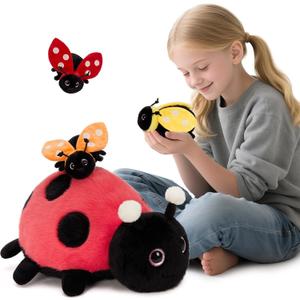 MaoGoLan 4Pcs Ladybug Stuffed Animal,Kawai Mother Ladybird Plush Toys Pillow with 3 Small Baby Lady Beetle Plushie Gift for Insect Lover,Decorations,Party Favor,Baby Shower,Glow-in-Dark Design