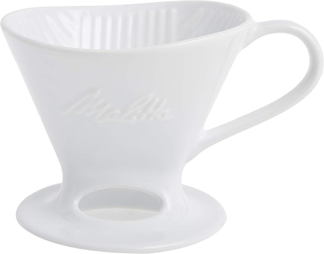 Melitta 1 Cup Porcelain Pour-Over Cone Coffeemaker, Glossy White
