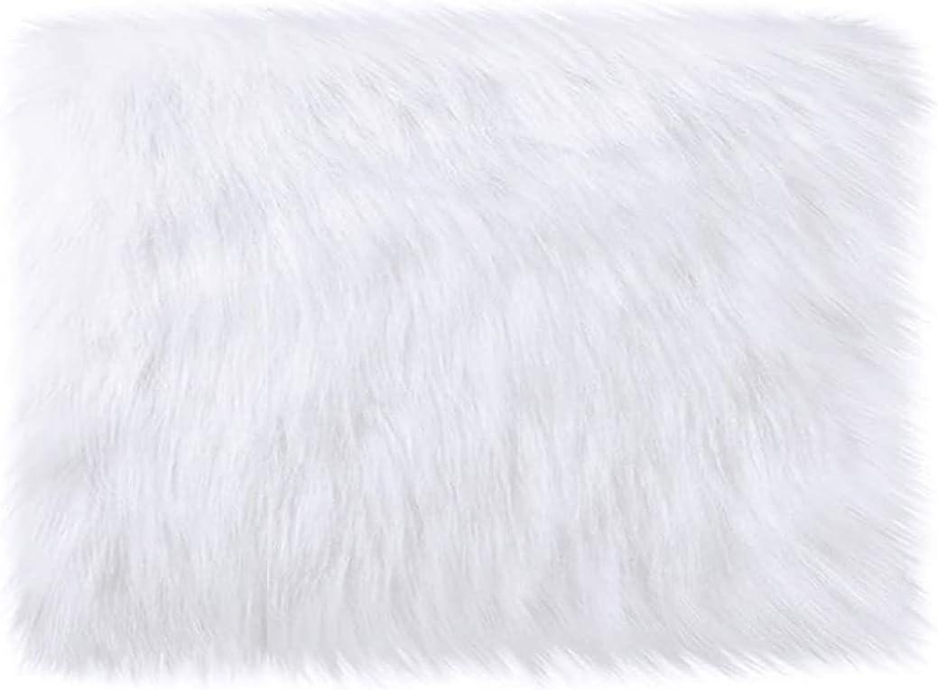 White Faux Fur Plush Cushion Fluffy Small Area Rug, Luxury Background for Small Items/Jewelry/Nail Art Desk Photos, Product Display & Home Decor (Rectangle - 15 x 10 Inches)