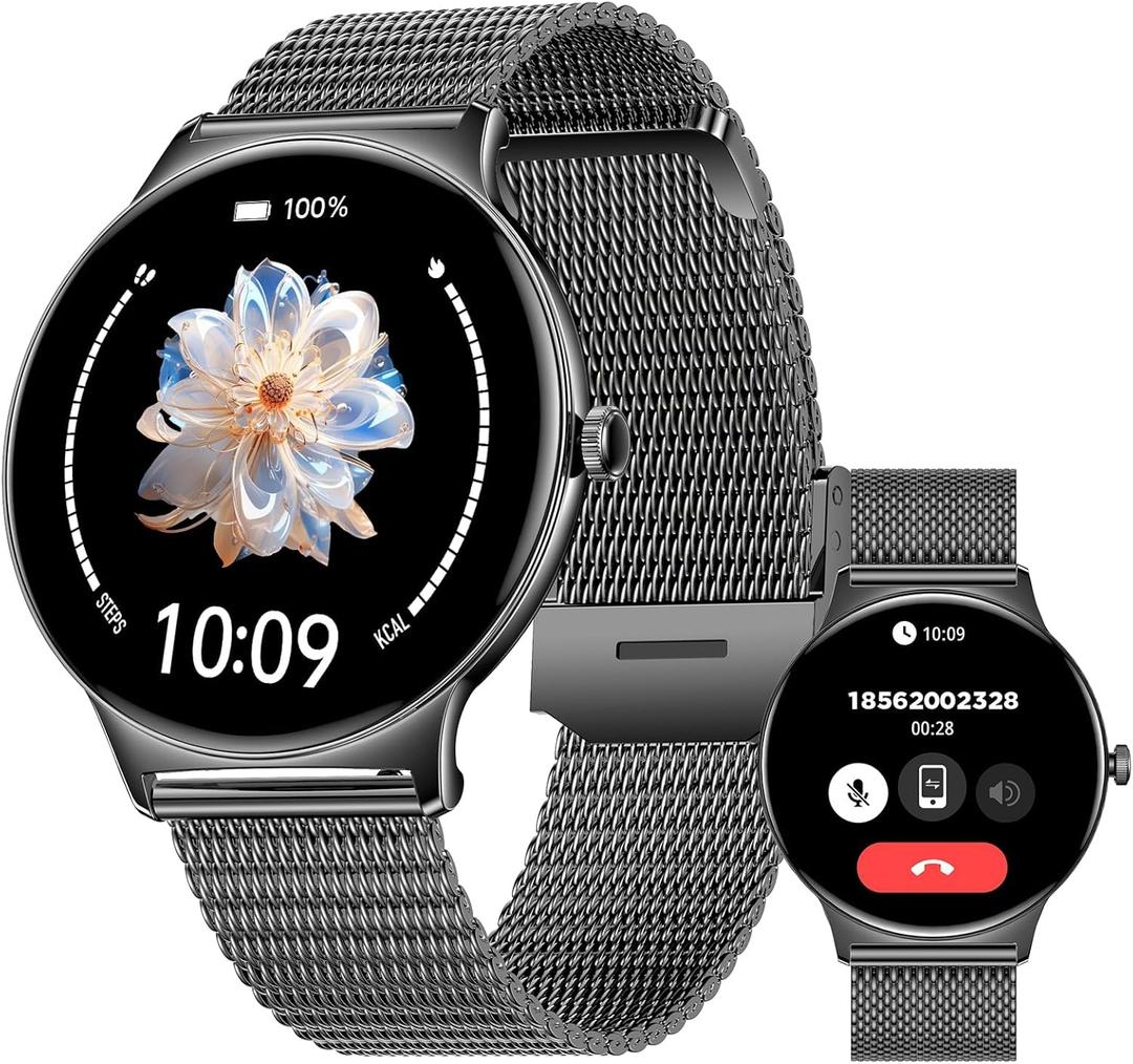 7.9MM Ultra-Thin Smart Watches for Men Women, with Bluetooth Make/Answer Call, 1.43" AMOLED Fitness Tracker, Heart Rate/Blood Pressure/Sleep Monitor, 100+ Sports Modes Smartwatch for Android iPhone (Black)