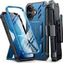 FNTCASE for iPhone 17 Phone Case: Military Grade Rugged Cell Phone Cover with Kickstand & Holster | Shockproof TPU Protection Bumper Matte Textured Design for Phone Cases 6.3 inch-Blue