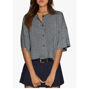 Cicy Bell Womens Half Sleeve Cardigan Sweaters Cropped Button Down Tops Oversized Lightweight Ribbed Knit Summer Outfits S, Dark Grey