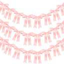 Jansun 3Pack Pink Bow Garland Banner, Pink Ribbon Bow Party Decorations Garland for Birthday Baby Shower Wedding Bow Coquette Party Decor