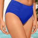 Zmart Women High Waist Bikini Bottoms - Full Coverage Ruched Bathing Suit Swim Bottom Swimsuits Swimwear Royal Blue M (Blue, M)