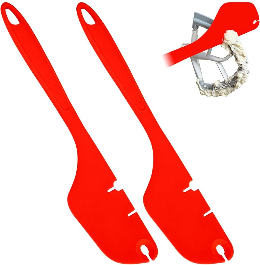 2 Pack Silicone Spatula Mixer Beater Scraper Compatible with KitchenAid Stand Mixer Attachments,Works on Flat Beaters, Whisks, Dough Hooks (Red)