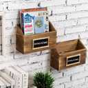 MyGift Rustic Burnt Wood Wall Mounted Mail, File & Magazine Holder Sorter Rack with Chalkboard Label, Set of 2 (Brown)