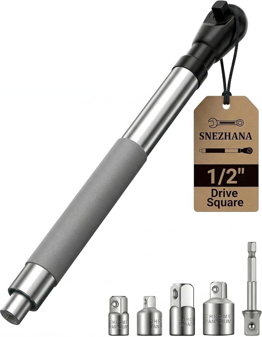 SNEZHANA 1/2" Offset Extension Wrench for Electric with Versatile 3/8", 1/4" Square Drive Adapters Impact Ratchet Extender, for Tight Spaces
