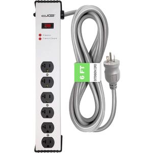 Digital Energy 20 Amp 6-20/T- Slot Plug | 6-Ft Cord - 900 Joule Surge Protector | 6-Outlet, Heavy Duty Steel Body Power Strip