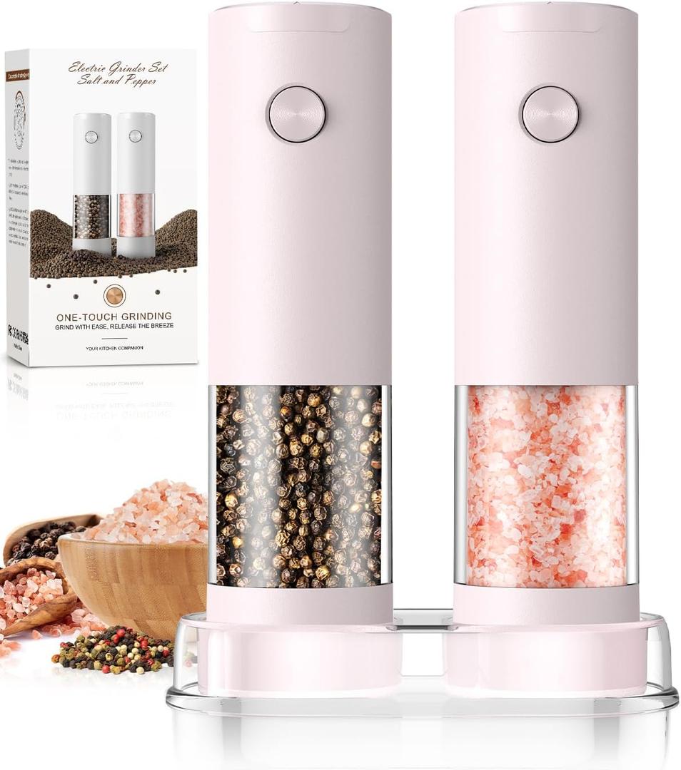 Salt and Pepper Grinder Set Birthday Gifts for Mom Automatic Battery Upgraded Larger Capacity Pink Salt Pepper Set New Apartment Gifts for Housewarming Cooking Gift