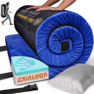 3 Inch GAIALOOP Thick Memory Foam Camping Mattress Sleeping Pad [Car/Tent/Cot] Glamping Portable Floor Mat Roll Up Futon Mattress for Guests Sleepover (Lapis Blue)