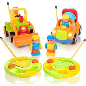 PREXTEX 2 Pack Remote Control Cars for 35 Year Old Boys  Truck and Tractor Toddler Toys with Easy Controllers  Sound and Light Play Features  Fun Easter Gift Basket Toy for Kids