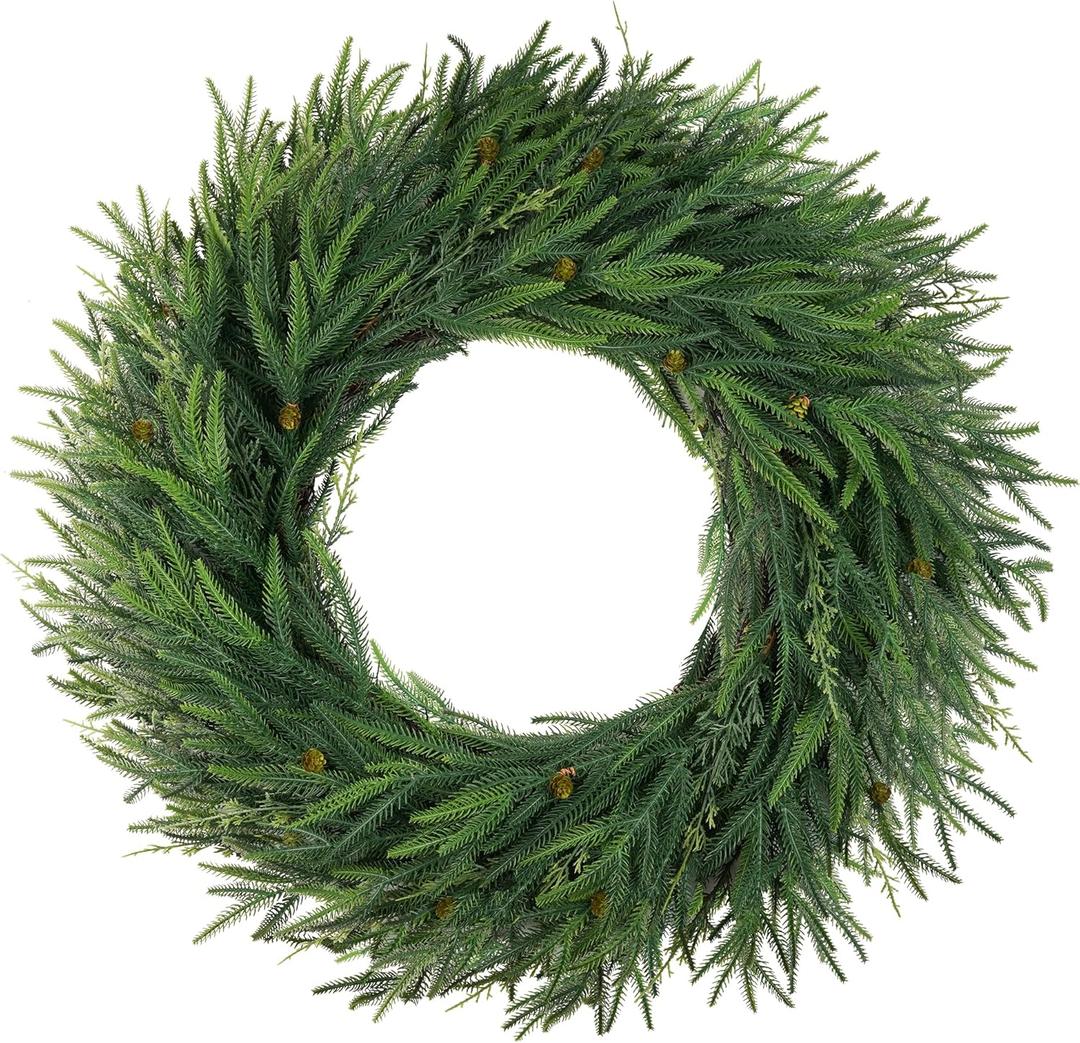 30" Norfolk Pine Wreaths for Front Door,Christmas Cedar Wreath Greenery aound Year, DIY Large Artificial Greenery Christmas Outdoor Wreath for Porch,Window,Farmhouse,Home,Holiday,Hanging Decor
