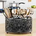 YIUKEA 360 Rotating Utensil Caddy - Silverware Cutlery Caddy Holder with 4 Compartment, Metal Flatware Organizer Countertop with Handle for Party Camping Picnic, Kitchen Counter, Office (Black)