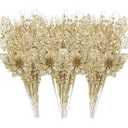 24 Pack Christmas Tree Ornaments - Artificial Flowers Glitter Berry Stems Christmas Floral Picks Branches for Xmas Tree Decorations Vase Filler Holiday Wedding Party Home Decor (Gold)