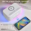 Alarm Clock Speaker Wireless Charger, Digital Alarm Clocks Bedrooms Bluetooth, Alarm Clock Dimmable Light Bedrooms Dual Alarm Snooze Dimmer 12 24H RGB Night Light Bluetooth USB AUX, White