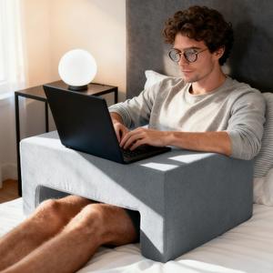 Reading Pillow for Gaming Foldable Soft Lap Desk Pillow for Laptop with Cup Holder Pocket Bed Desk for Reading Working Playing Steam Deck Switch or Sitting in Bed Floor Sofa (Grey)