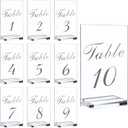 10 Pcs Wedding Table Numbers 1-10 with Stand, Acrylic Wedding Place Card Clear Printed Number Sign Table Number Holder for Reception Restaurants Party Dinners Decor(Rectangle)