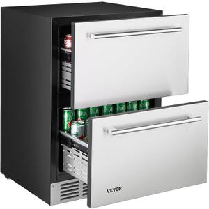 VEVOR 24 Inch Under Counter Drawer Refrigerator, Stainless Steel Dual Drawer Fridge with Temperature Control, Outdoor Refrigerator with Powerful Compressor & LED Display, Fit for Home, Office, etc.